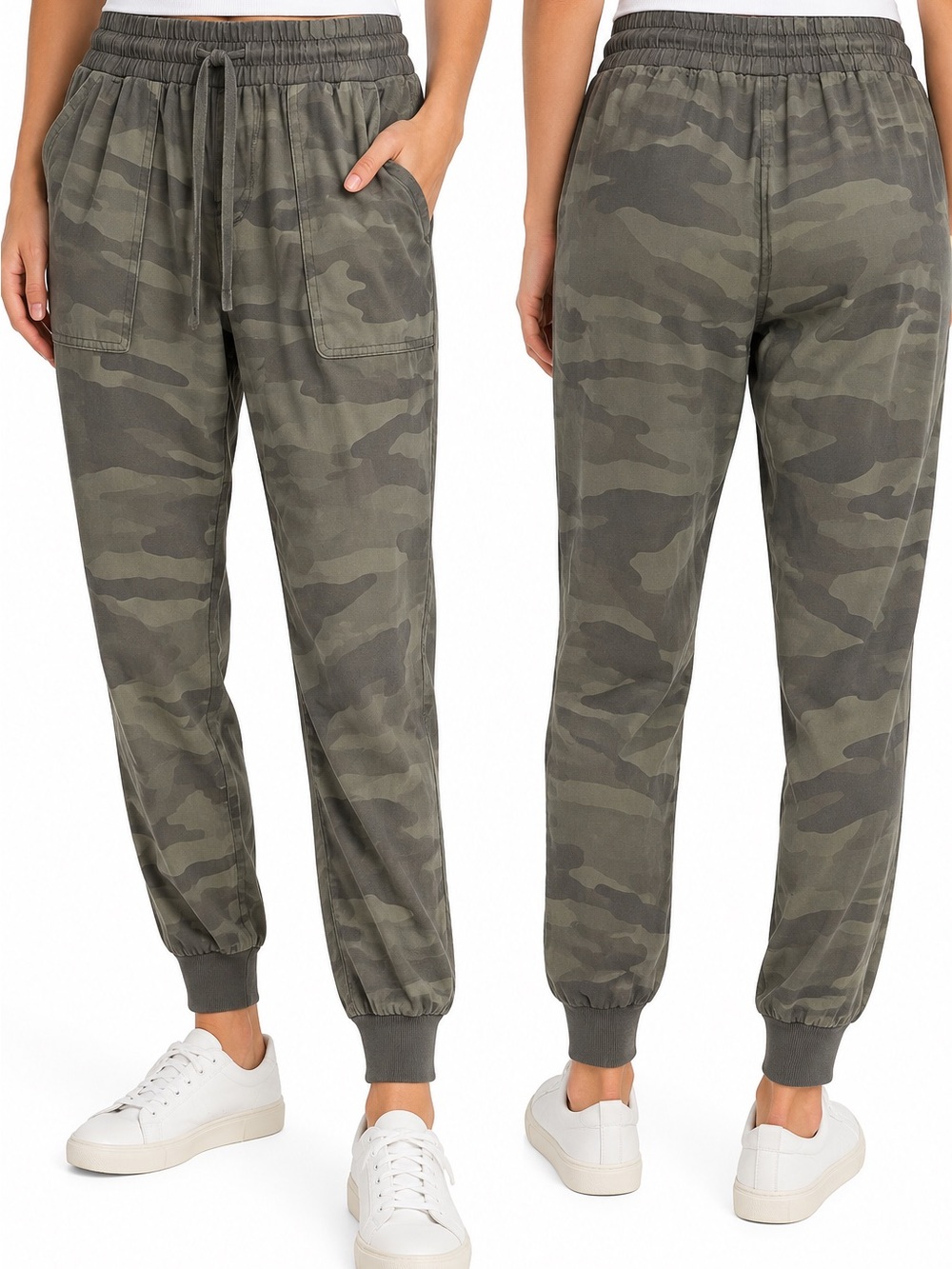 Splendid Camo Rayon Jogger Pants Olive Green Drawstring Size Small